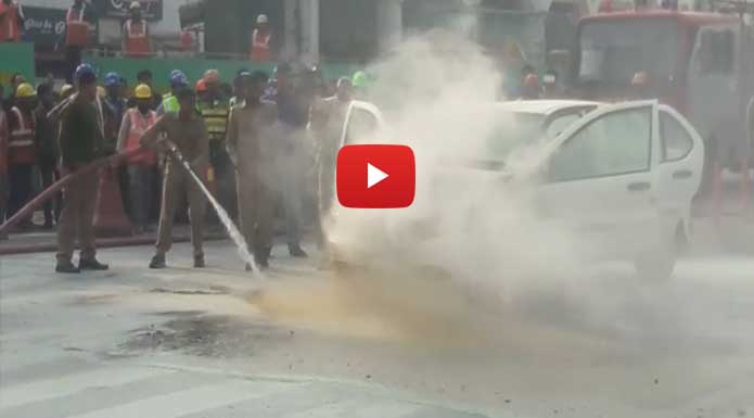 car-caught-fire-near-cathedral-school-hazratganj-lucknow-watch-video