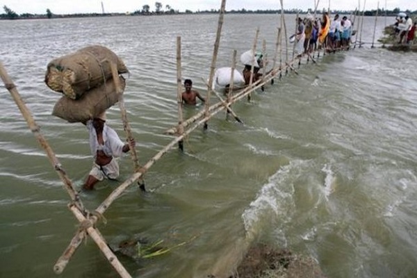 Increased water level in the rivers by rain